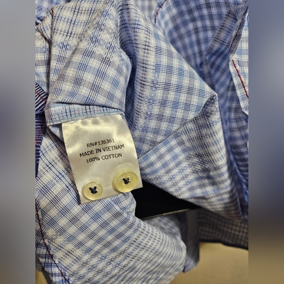 NEW Vintage Italia 1958 Blue White Plaid Paisley Long Sleeve Shirt Large - Picture 10 of 14